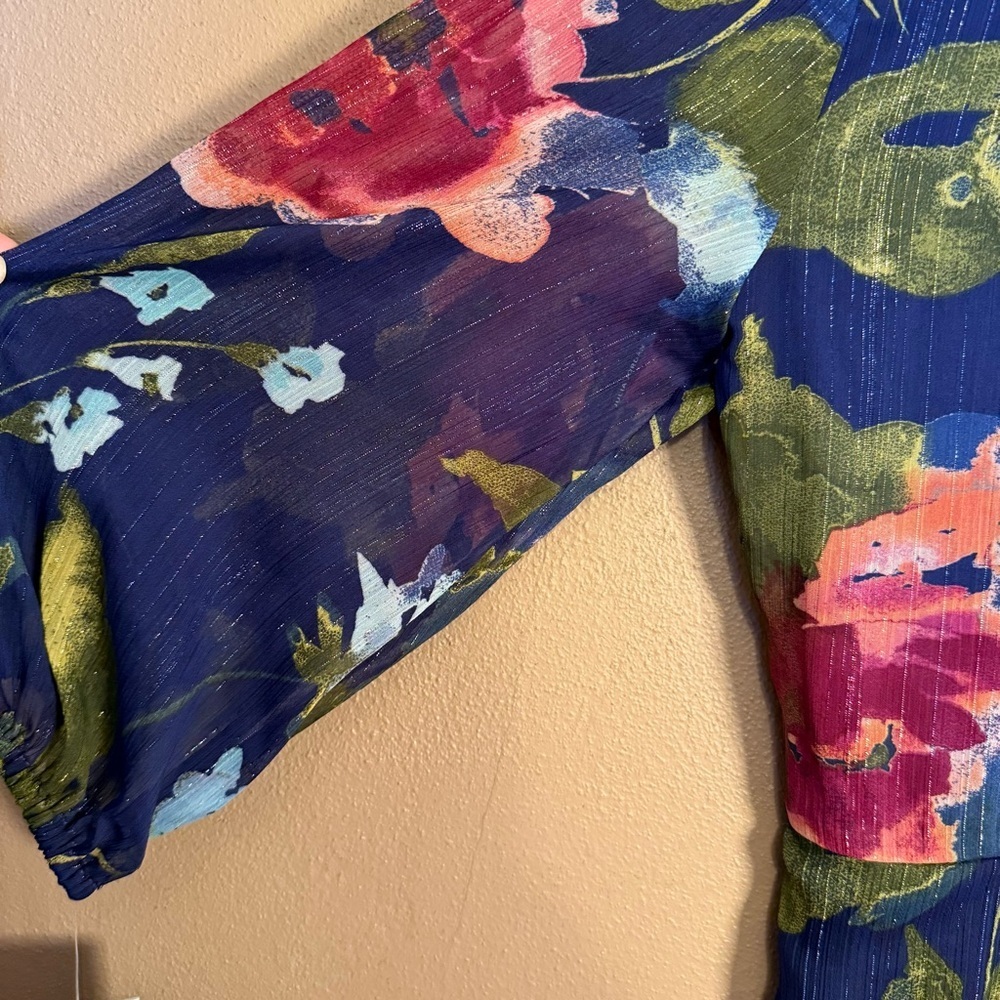 Julia Jordan Blue Floral Midi Dress 3/4 Sleeve NWT Elegant Boho Feminine Size 2 - Picture 8 of 17
